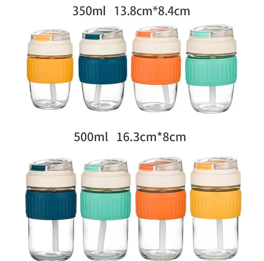 New Arrival 500ml Glass Reusable Travel Tea Mug Take Away Coffee Cup Outdoor Drinking Glass Mugs with Lid and Cup Sleeve