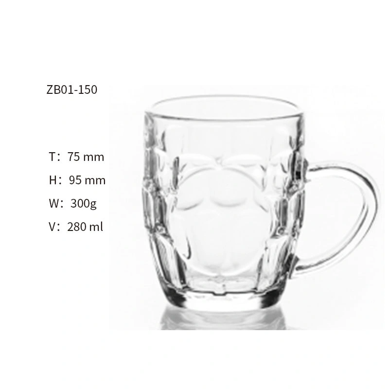 Glass Beer Mugs with Handle Glassware Beverage Drinking Cups for Water Wine Juice and Bar Dining