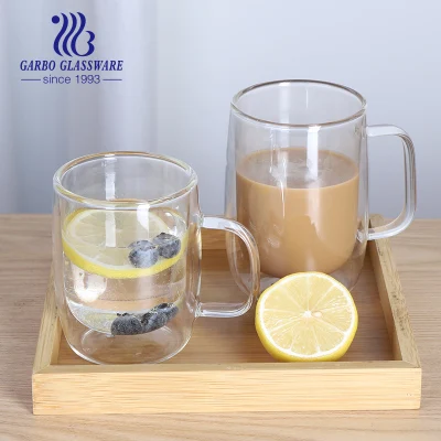 Online Shope Popular Double Wall Pyrex Glass Tea Mug Latte Coffee Glass Cup with Handle 250ml Food Grade Clear Tea Water Cup