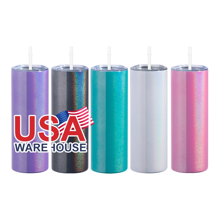 Free Shipping 20oz Straight Tumbler Glitter Finish Double Wall Vacuum Insulated Tumbler for Sublimation