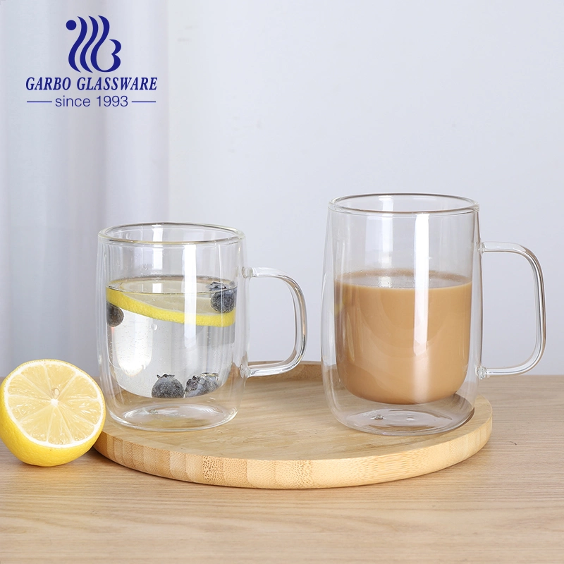 Online Shope Popular Double Wall Pyrex Glass Tea Mug Latte Coffee Glass Cup with Handle 250ml Food Grade Clear Tea Water Cup