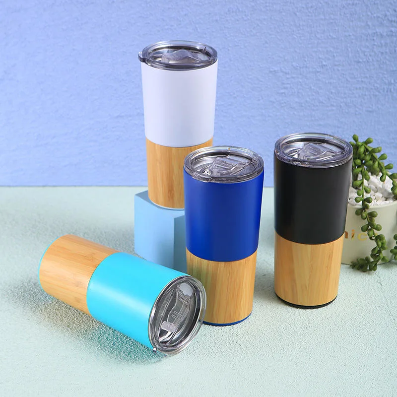 New Arrival Double Wall 18/8 Stainless Steel Insulated Coffee Cup Skinny Travel Tea Mug Handheld Bamboo Tumbler with Slide Lid