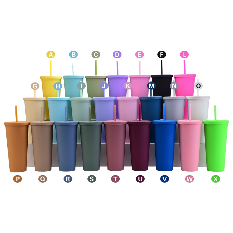 Custom 16oz 24oz Travel Mug Plastic Matte Coffee Double Wall Tumblers