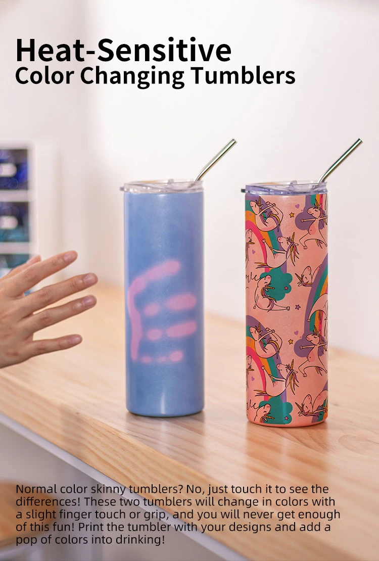 Bestsub Wholesale 20oz Vacuum Light Sensitive Sunshine Color Changing Skinny UV Color Change Sublimation Tumbler