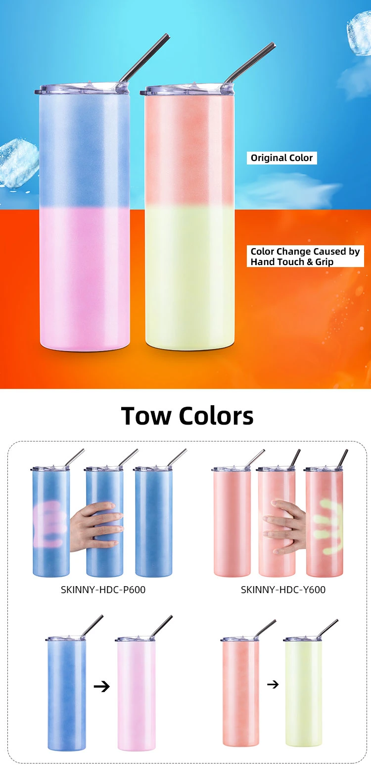 Bestsub Wholesale 20oz Vacuum Light Sensitive Sunshine Color Changing Skinny UV Color Change Sublimation Tumbler