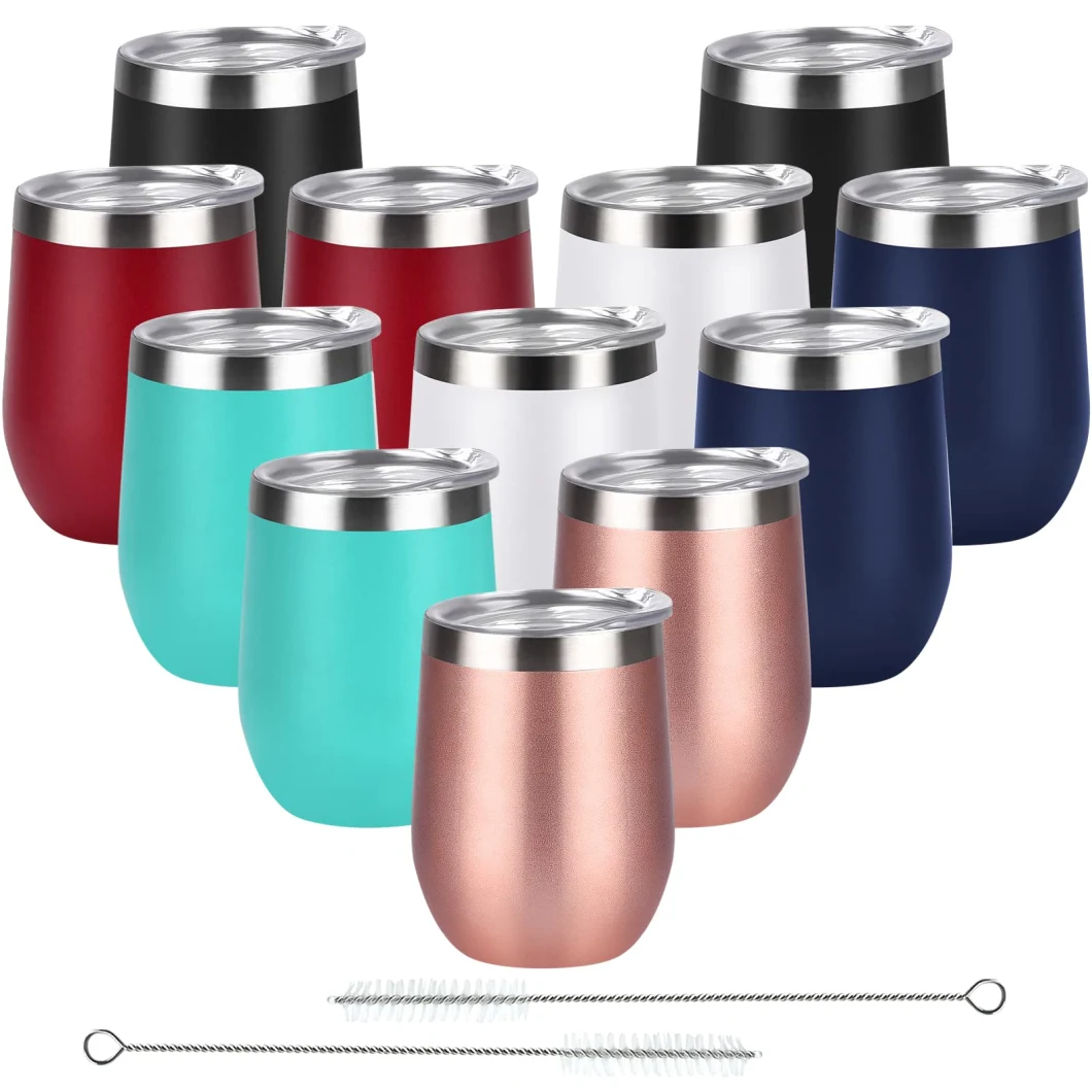 12oz Wine Tumbler with Lid Stemless Wine Glasses Double Wall Vacuum Travel Mugs Stainless Steel Coffee Cup for Cold &amp; Hot Drinks Wine Coffee Cocktails Beer
