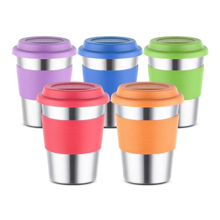 350ml Small Pint Drink Stackable Single Wall Water Shot Tumbler Metal Glass Stainless Steel Cup with Silicone Lid