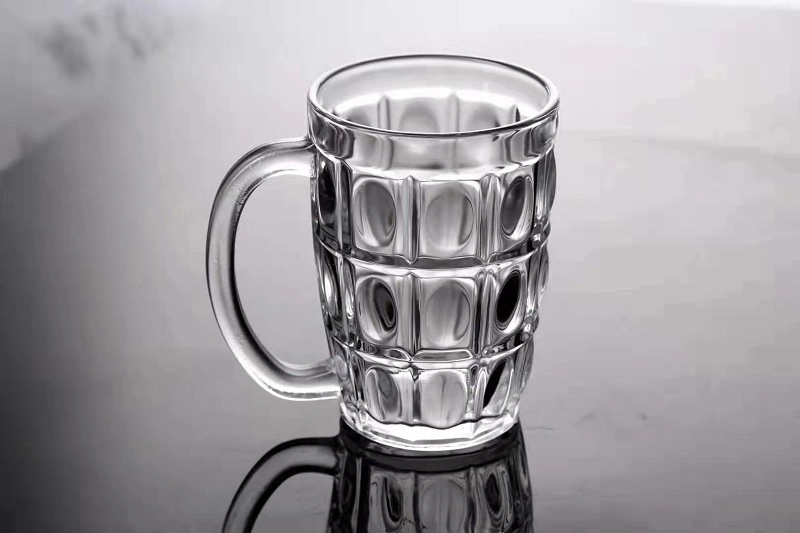 Custom Logo Empty Beer Mug Glasses 399ml 500ml Milk Tea Cups Transparent Glass Drinking Beverage Juice Cup with Handle