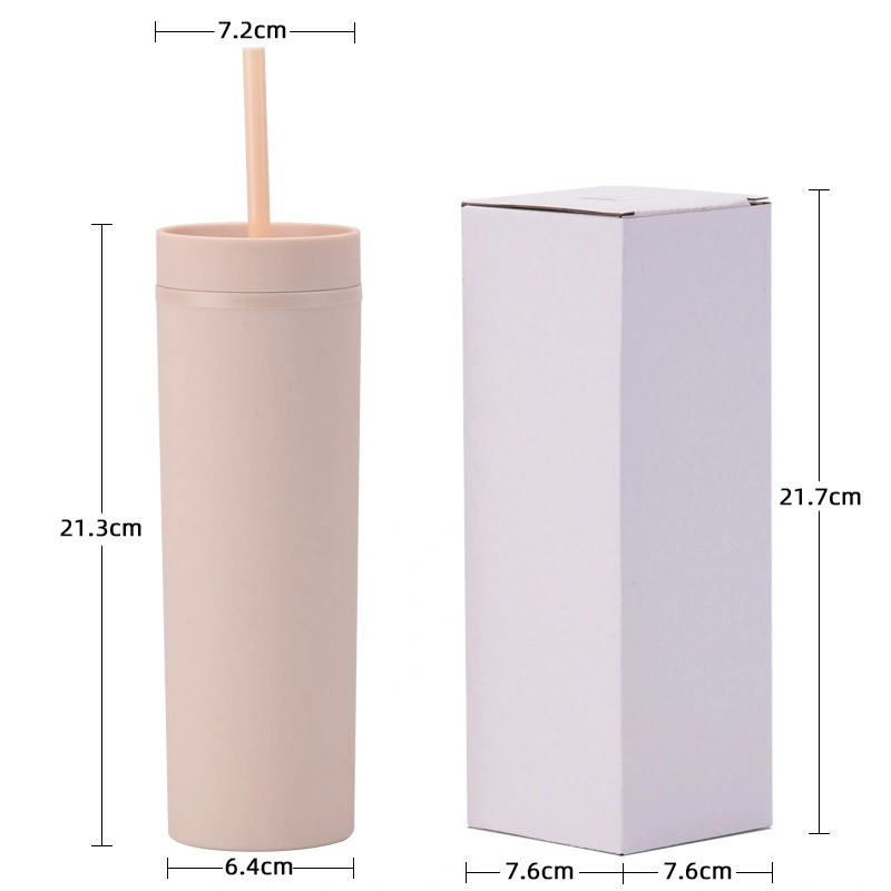 BPA Free Double Wall Insulated Reusable Plastic Cup Skinny Tumblers with Straw