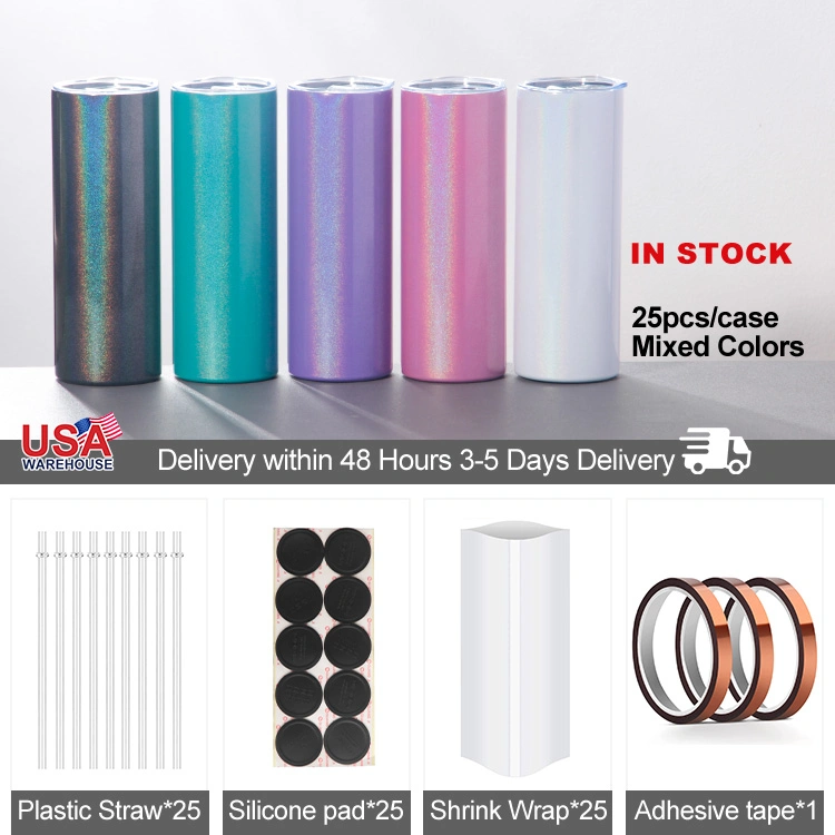 Free Shipping 20oz Straight Tumbler Glitter Finish Double Wall Vacuum Insulated Tumbler for Sublimation